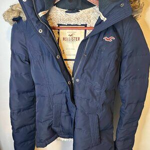 Vintage Y2K Hollister Navy Blue Goose Down Coat Faux Fur Hood - Women's Size S